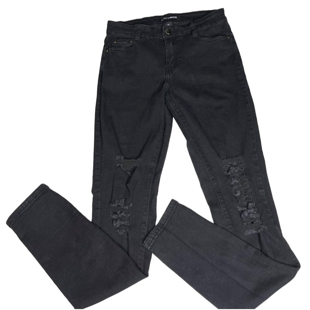 9 Fashion Nova Womens Black Skinny Jeans Stretchable Denim Ripped Distressed